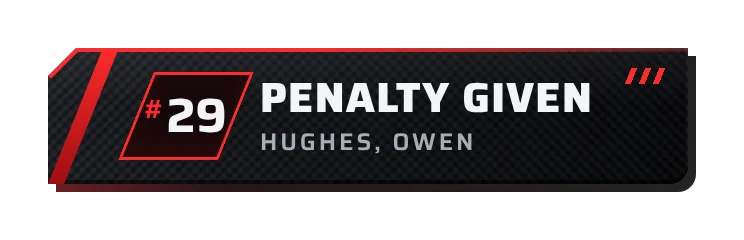 Penalty overlay announcing a penalty for car 29